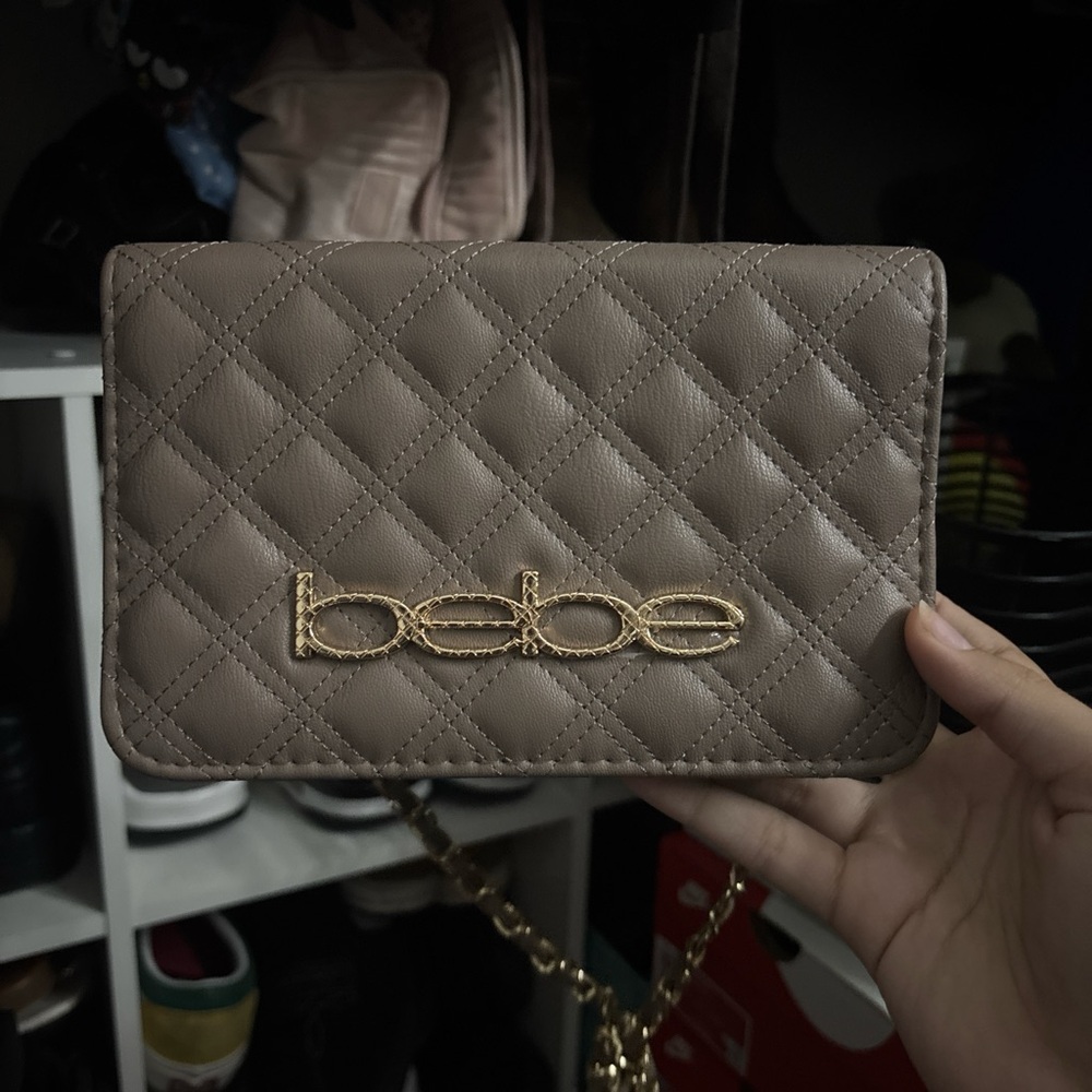 Bebe Quilted Tan Crossbody Bag